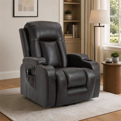 Fauteuil inclinable électrique brun pour les personnes âgées; Capacité de poids de 350 lb; angle d'inclinaison réglable à l'infini; Comprend un massage à 8 points, une chaleur lombaire, un port USB et un porte-gobelet.