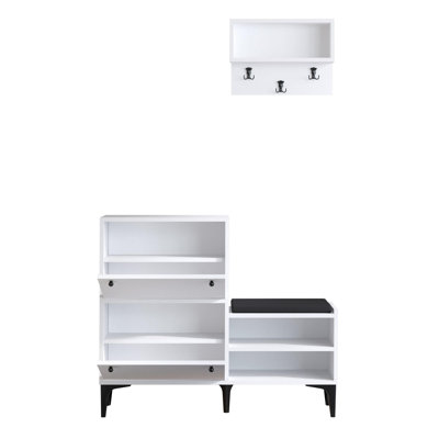 Sleek Shoe Cabinet, 100% Melamine Coated Particle Board, 43.3 x 36.2 x 13.8 inches | Stylish White and Black Design, Durable 0.71 in Thickness | Ideal for Organizing Shoes in Modern Entryways and Hallways