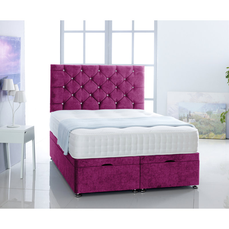Ted Upholstered Ottoman Storage Bed, Double (4'6), Dark Pink