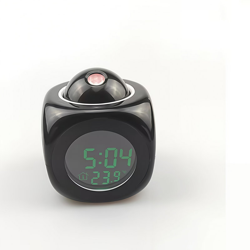 Réveil à projection numérique pour chambre, horloge DEL cubique avec annonce vocale de l'heure, affichage de la température, fonction snooze, format 12/24 h, alimentation externe possible