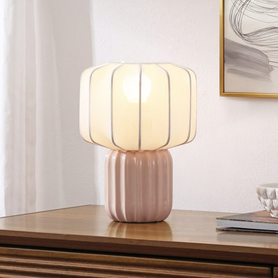 Lampe de table DEL Leola de 10 po en céramique cannelée, de style moderne contemporain, avec abat-jour cocon côtelé en forme de citrouille