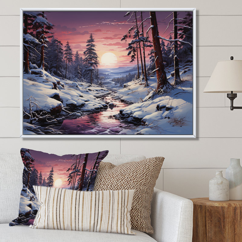 «Pine Tree Winters Magic III» sur toile, Cadre flottant blanc, H 12 po x l 20 po x P 1 po