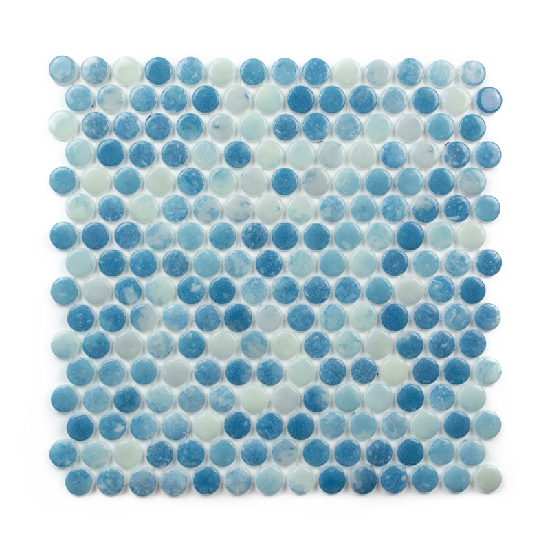 Eterna Penny 12"x12" Recycled Glass Mosaic Tile, Blue