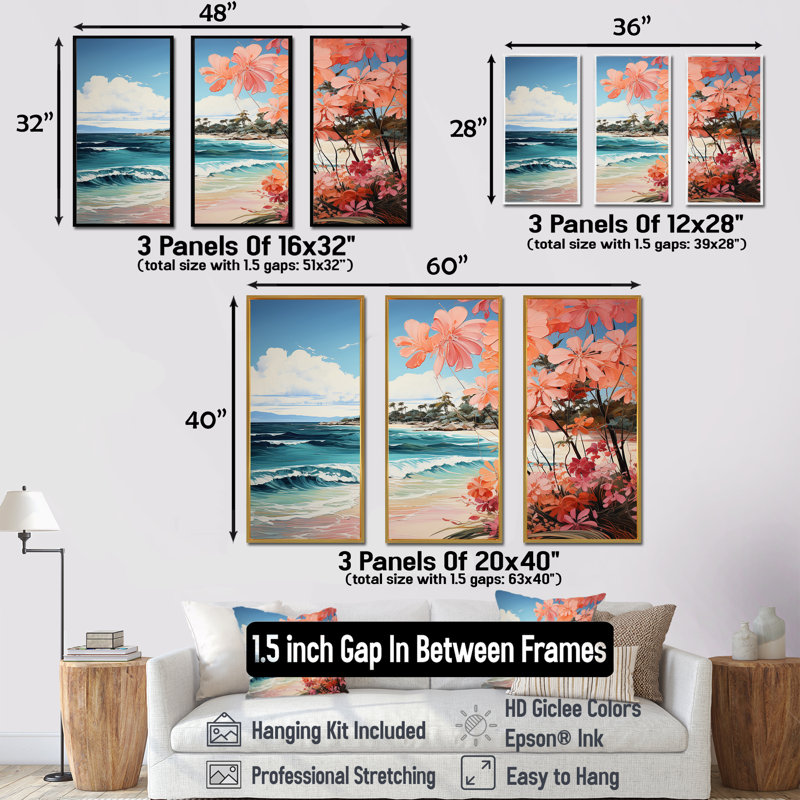 Tropical Beach Escape 4 - art mural bord de mer tropical, Cadre flottant noir, H 28 po x l 36 po x P 1 po