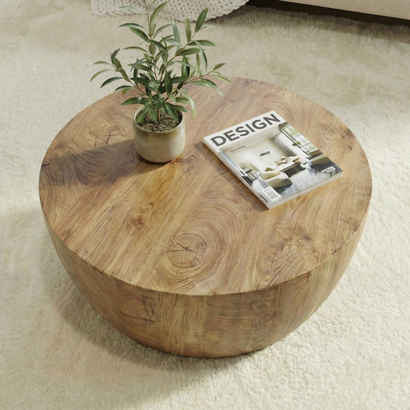 Round Coffee Table with Natural Wood Grain for Living Room