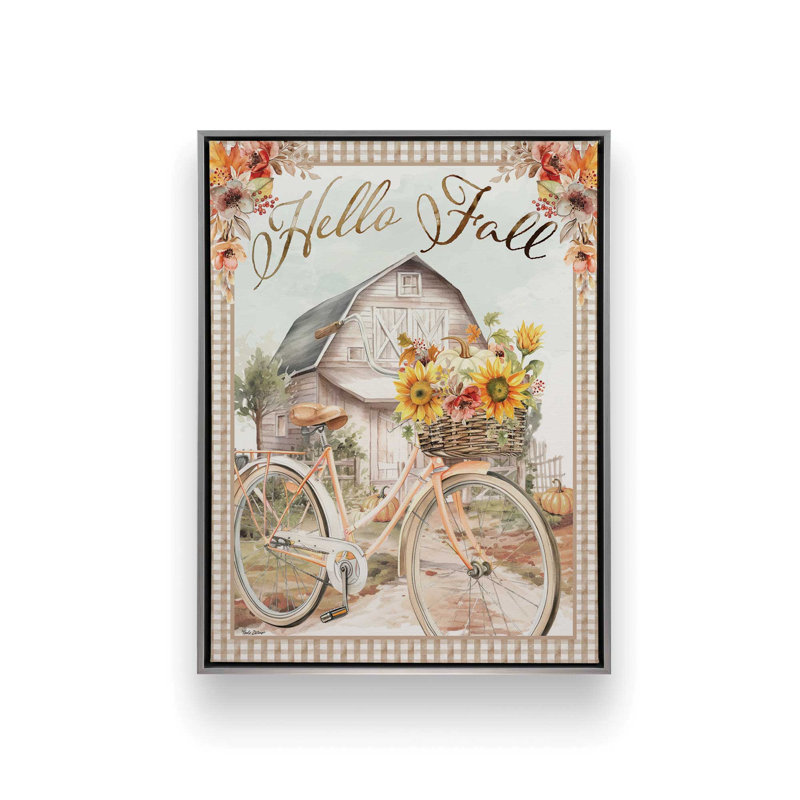 «Hello Fall Barn» par Nicole DeCamp, reproduction d'art, Toile avec cadre, Argent, L 18 po x H 24 po