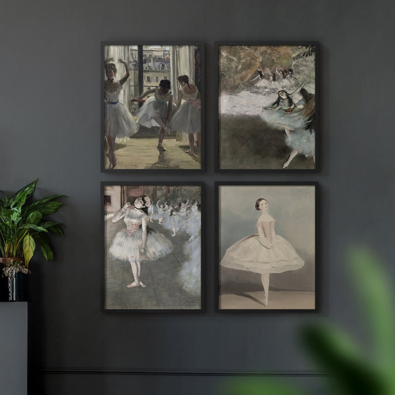 "Reproduction de portrait rétro", 4 pièces sur papier, Noir, H 14 po x l 11 po