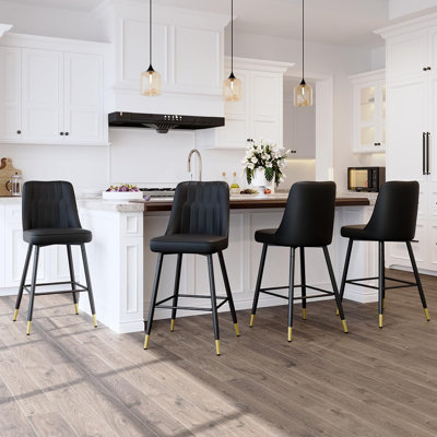 Ensemble de 4 tabourets de bar, tabourets de bar à hauteur de comptoir avec dossier, tabourets de cuisine modernes en similicuir