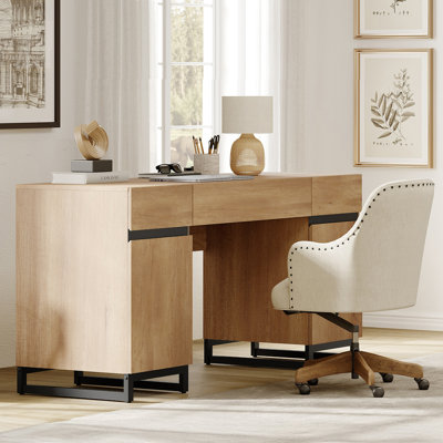  Office Furniture Set: 59In Modern Executive Desk With Charging Station And Drawers And Four 72In Tall Bookcases, Home Office Furniture For Work Study