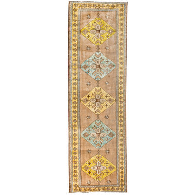 4x11 Beige and Yellow Turkish Tribal Runner
