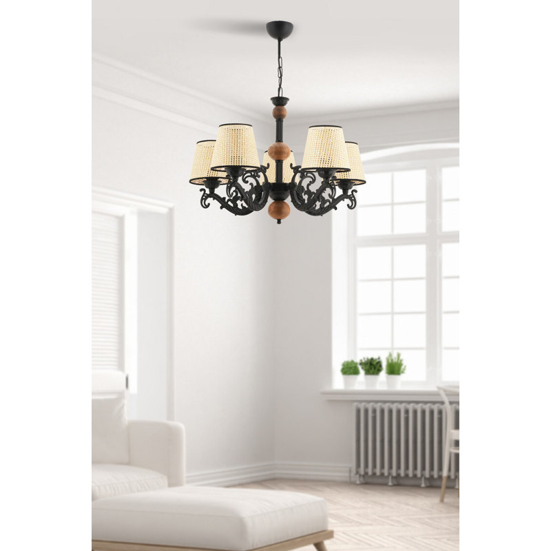 Élégant lustre en métal, noir et blanc / crème, 21,7 po x 15,7 po | 5 x douilles E27 (40 W maximum, ampoules non incluses) | Parfait pour les salles à manger et les espaces de vie, conception élégante avec indice de protection IP20, capuchon en tissu durable