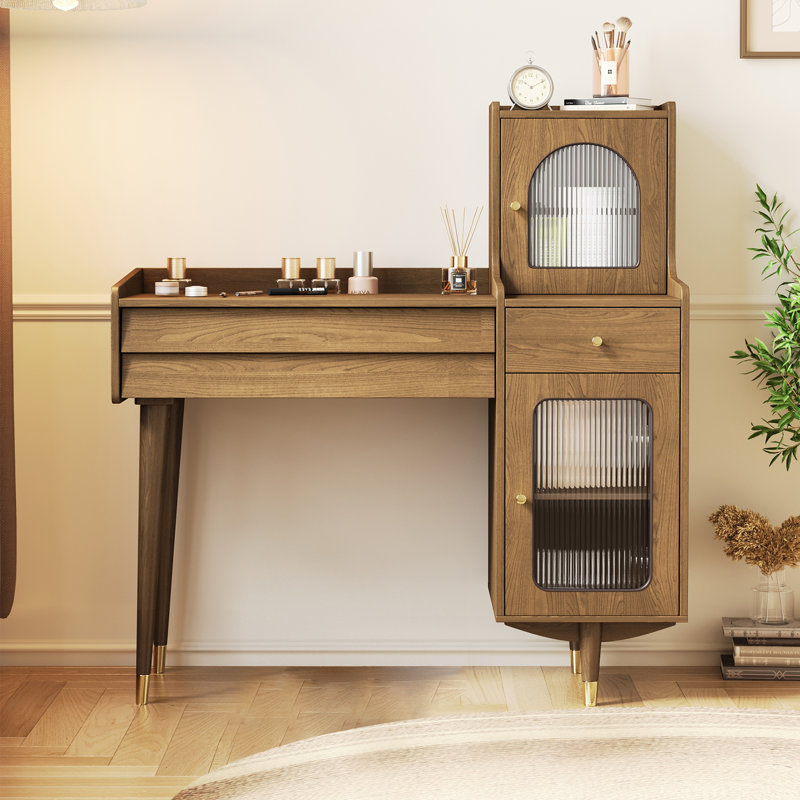 Coiffeuse Hyers avec tiroirs et armoire, coiffeuse, Brun
