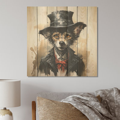 «Trenchcoat» noir loup mystère II - loup sur bois