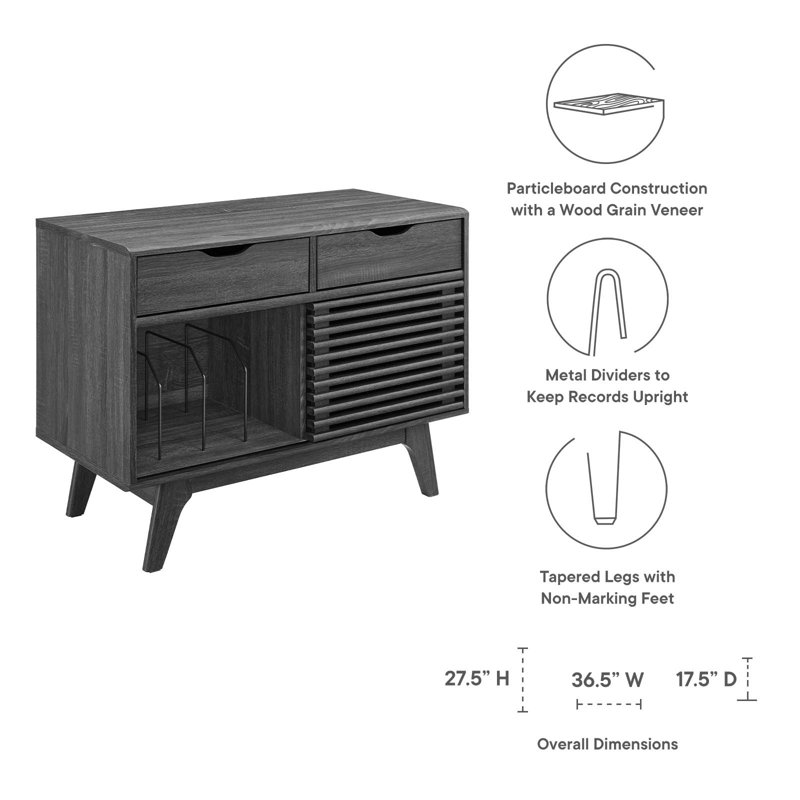 Charcoal Mid-Century Modern Vinyl Record Display Stand