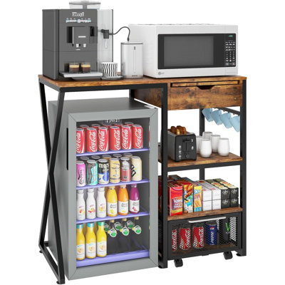 Mini Fridge Cabinet,Refrigerator shelves with Power Outlet and Multi-layer storage compartments