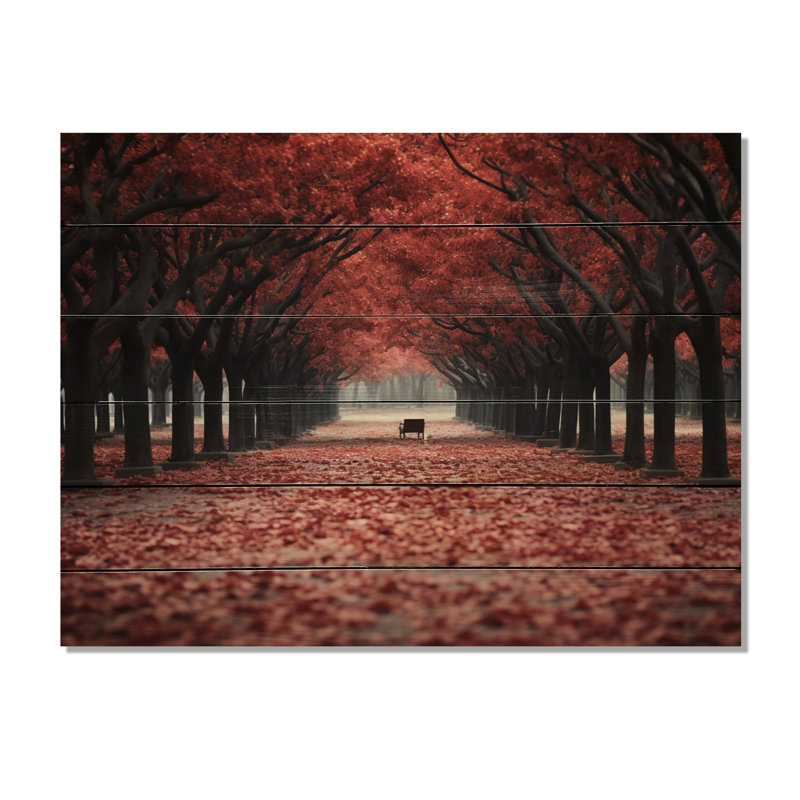 Arbre rouge et gris Solitude III sur bois, H 30 po x l 40 po x P 0,78 po