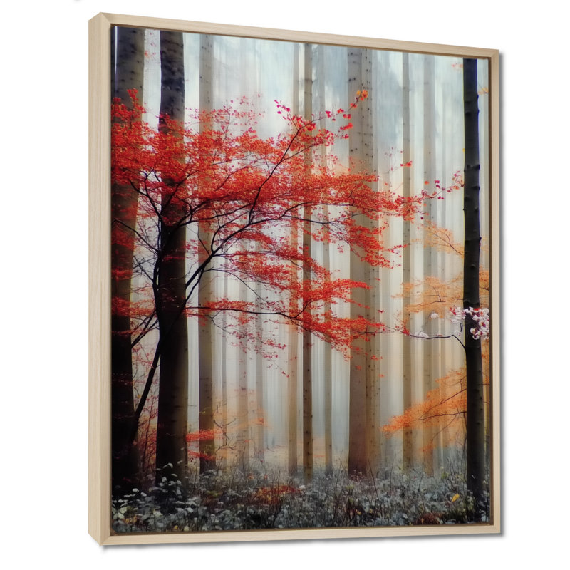 «Autumn Forest Morning Dew In Québec», art sur toile, nature rouge, H 32 po x l 16 po, Cadre flottant, Naturel