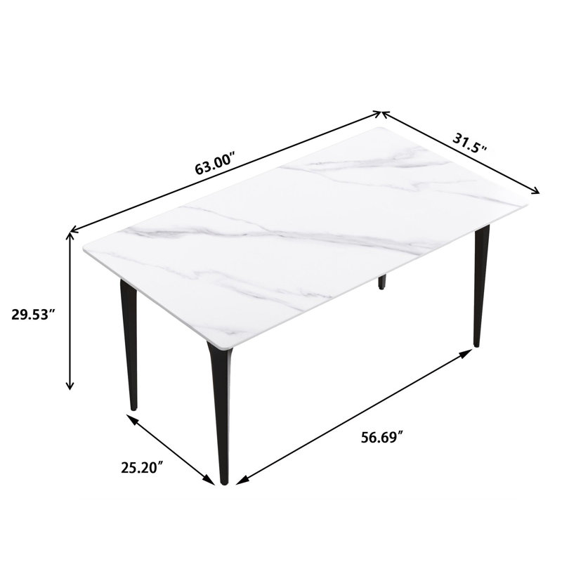 Table de salle à manger Yianna, Noir, Blanc, H 29,53 po x L 63 po x l 31,5 po