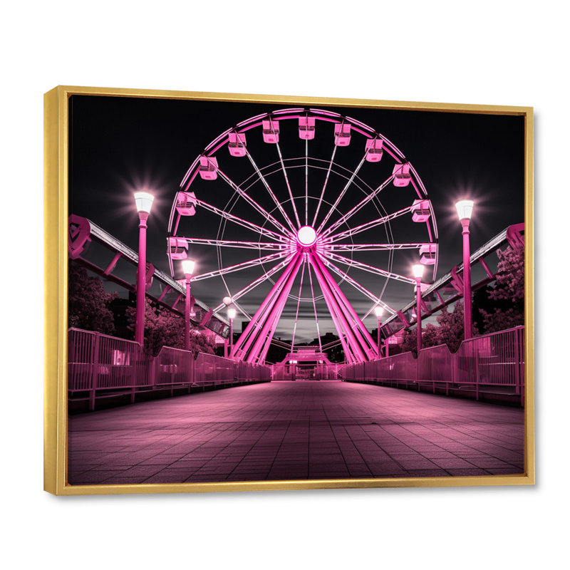 " Pink Ferris Wheel Merrygoround Magic I ", Cadre flottant doré, H 34 po x l 44 po x P 1,5 po