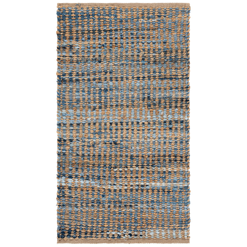 Parkman Hand Woven Jute/Denim/Cotton Rug in Natural/Blue, Rectangle 2'3" x 4'