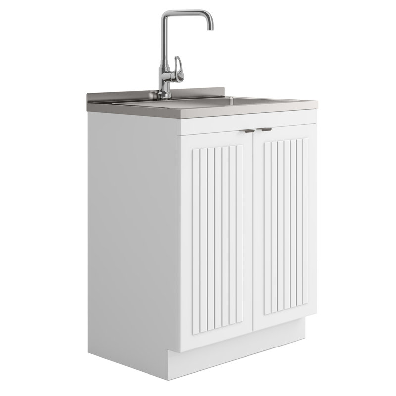 Murphy - Armoire à linge 28 po avec robinet et évier en acier inoxydable - blanc