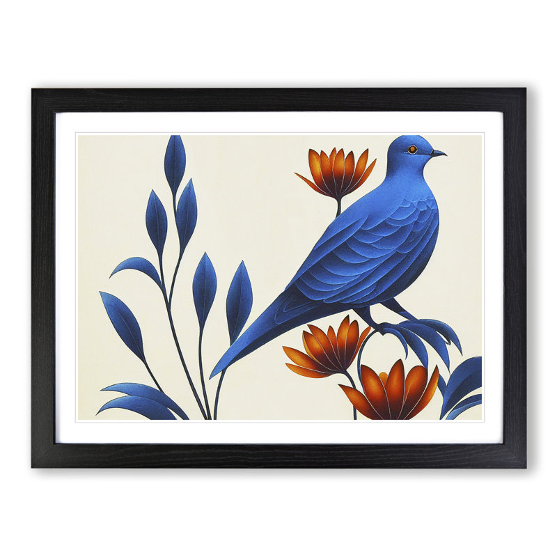 An Art Deco Dove Bird - Single Picture Frame Print, 25cm H x 34cm W x 2cm D, Black