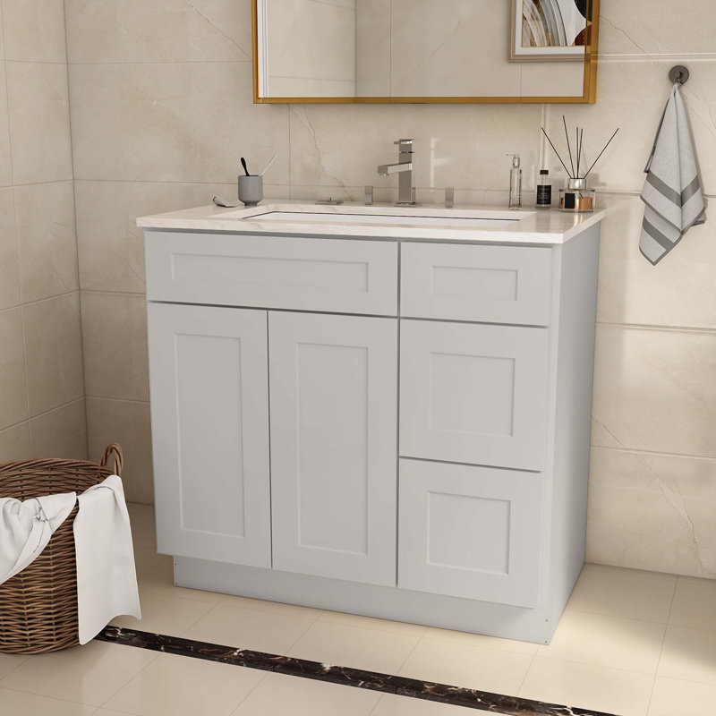 Armoire de cuisine à base de meuble-lavabo de 36 po x P 21 po x H 34,5 po avec porte droite, Blanc