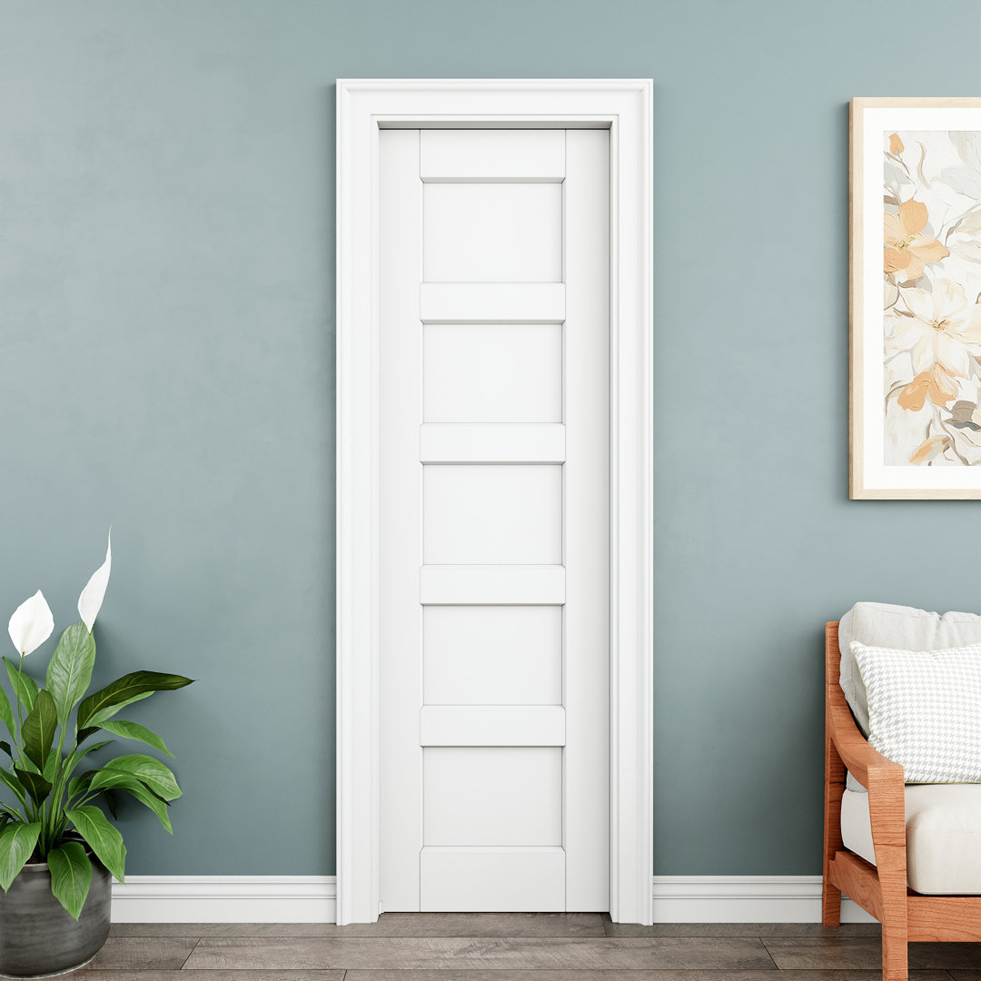 5 Paneled Solid Wood Sliding Doors White Pantry Sliding Pocket Door With Hardware Kit / Soft Close ARK DESIGN