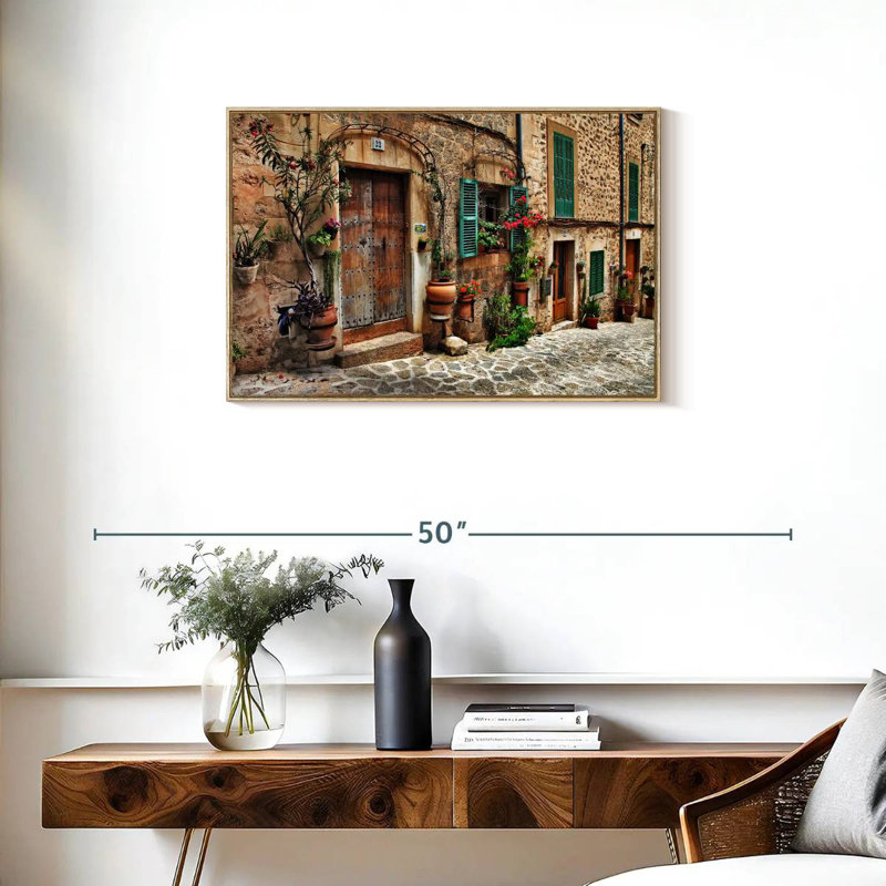Méditerranée vieille ville, Cadre flottant en bois naturel, 31 po x 21 po
