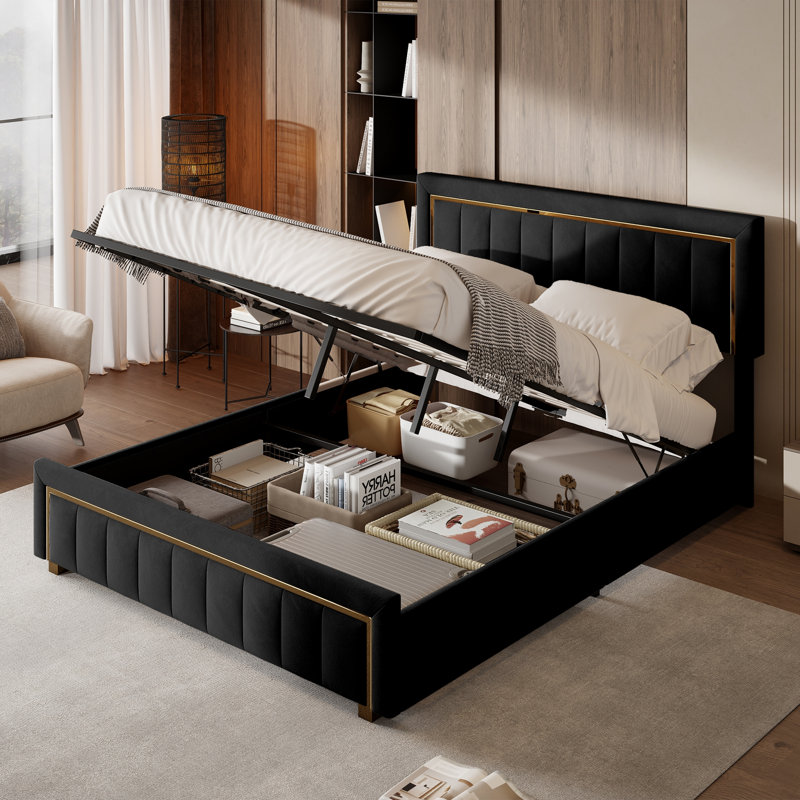 Ottoman Storage Bed, European Double (140 x 200 cm), Black