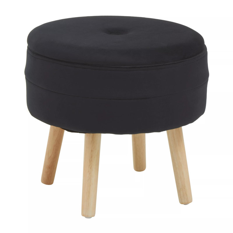 Presidio 46cm Wide Tufted Round Solid Colour Ottoman with Storage, Black