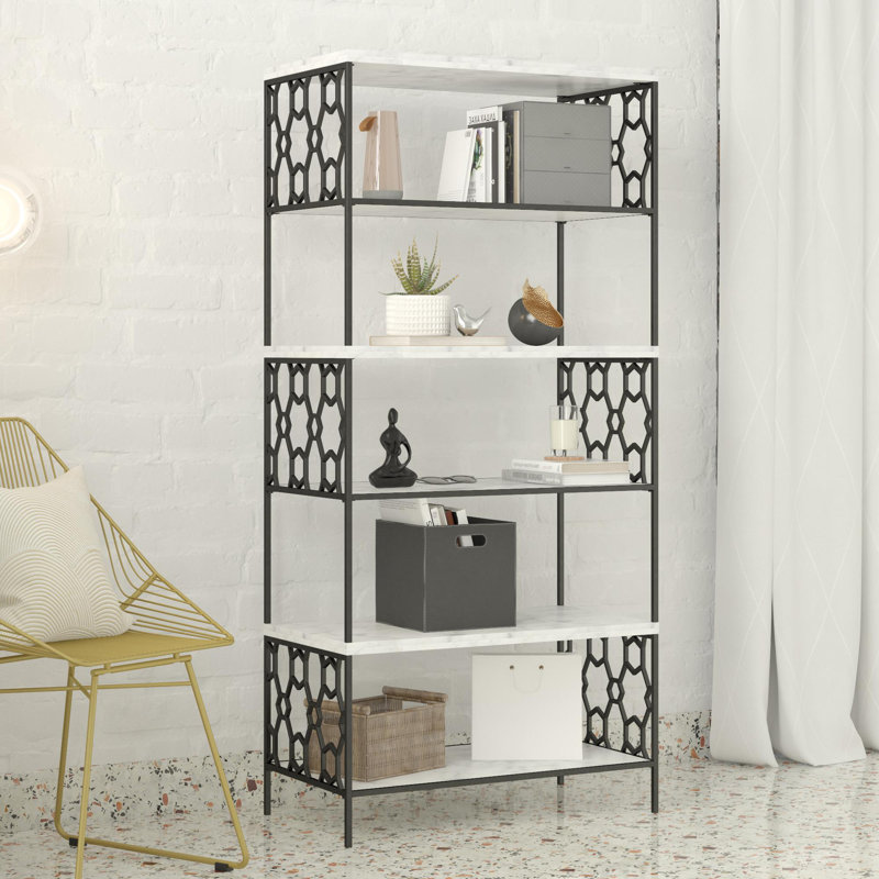 160cm H x 75.4cm W Steel Standard Bookcase, White Marble/Black