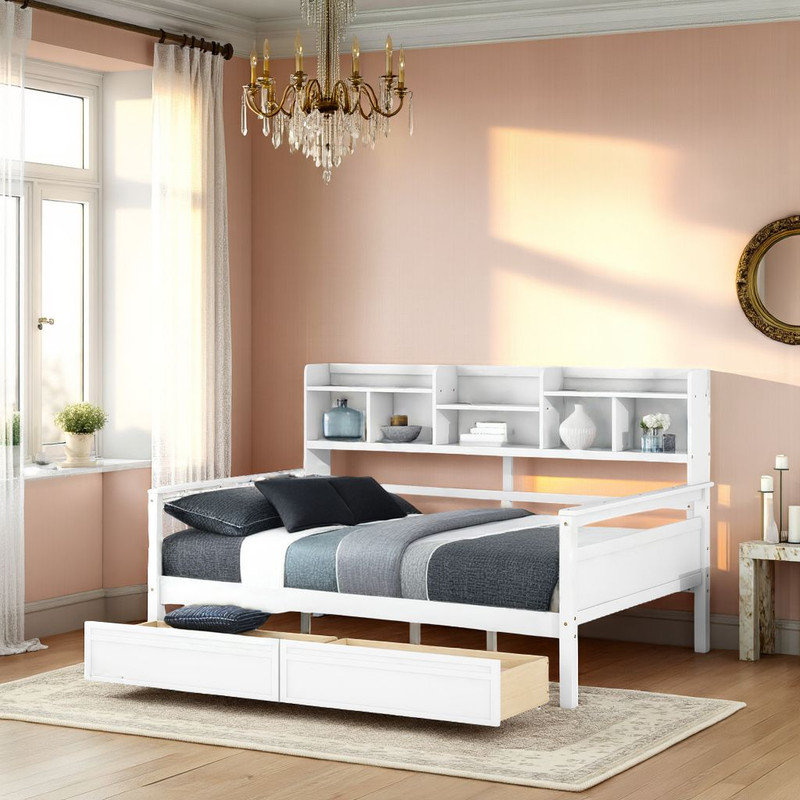 Lit de jour moderne avec rangement - 2 tiroirs, canapé-lit multifonctionnel, design élégant?, Blanc
