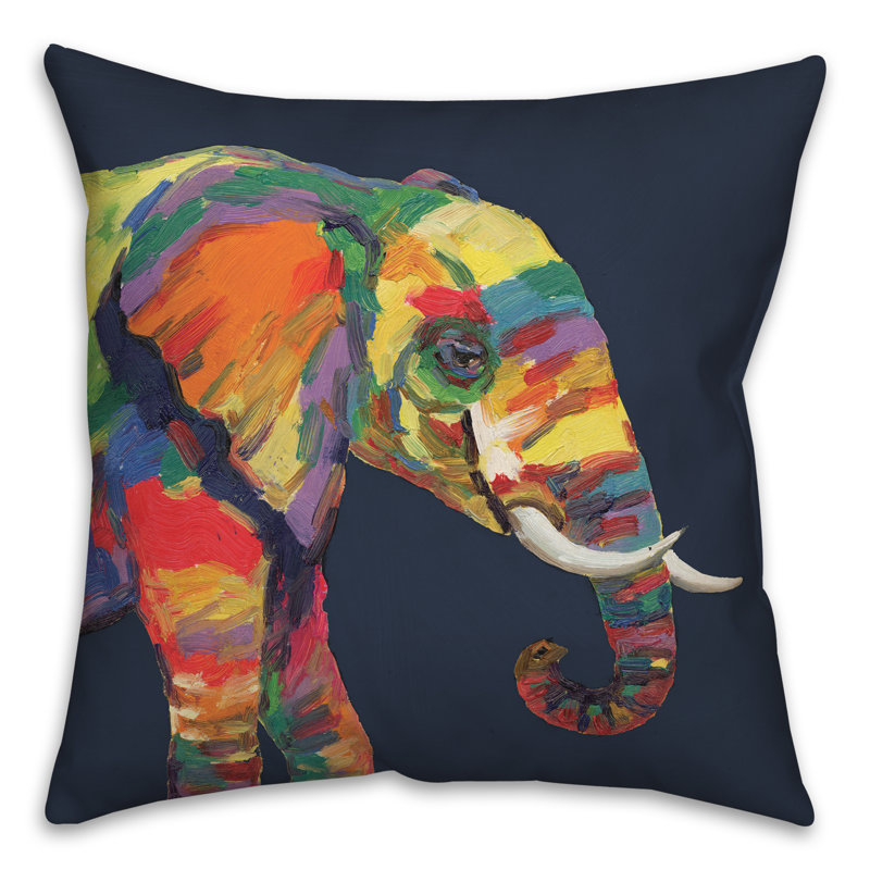 Bright Elephant Outdoor Square Pillow Cover & Insert, Blue