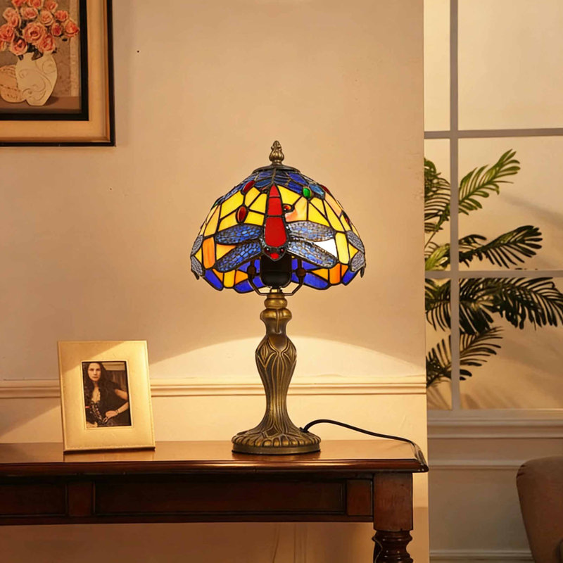 Lampe de chevet en verre coloré de 14,7 pouces de hauteur avec ampoules Tiffany