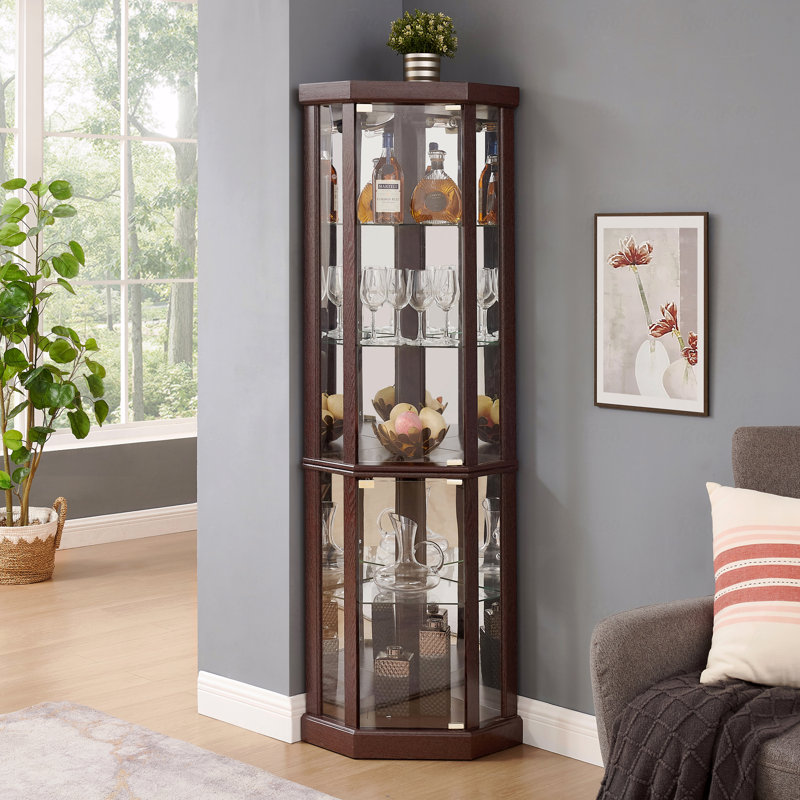 Armoire d'angle en verre antique, Brun