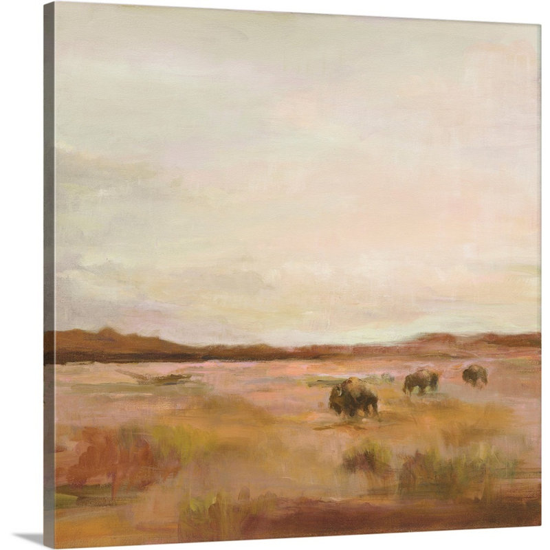 Buffalo Under Big Sky Warm - imprimé, Toile tendue, H 36 po x l 36 po x P 1,25 po