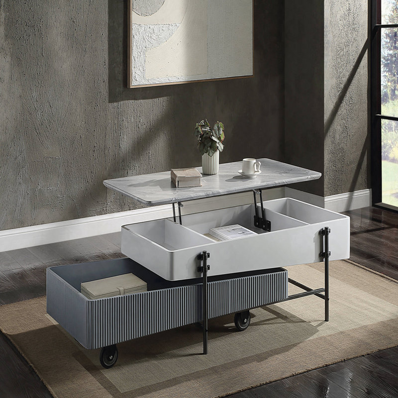 Table basse grise et blanche avec plateau relevable