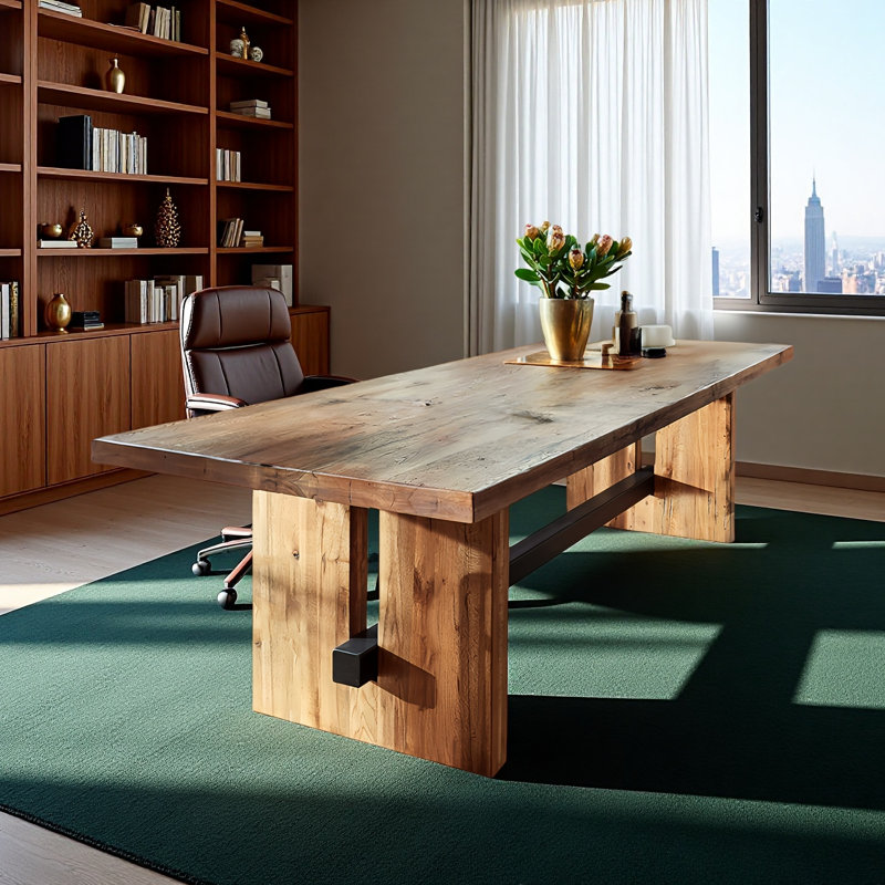 Table de bureau rectangulaire en bois massif de couleur chêne, H 29,53 po x l 70,87 po x P 31,50 po
