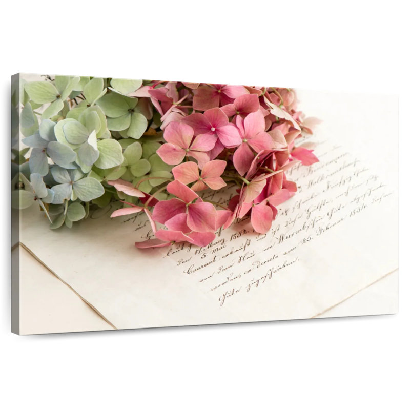 Hortensia et lettre d'amour, H 34 po x l 51 po