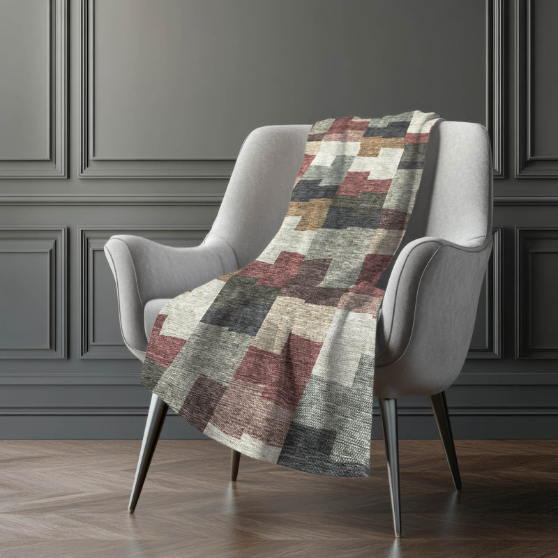 Addison Machine Washable Sherpa Throw Blanket, Paprika Geometric 2