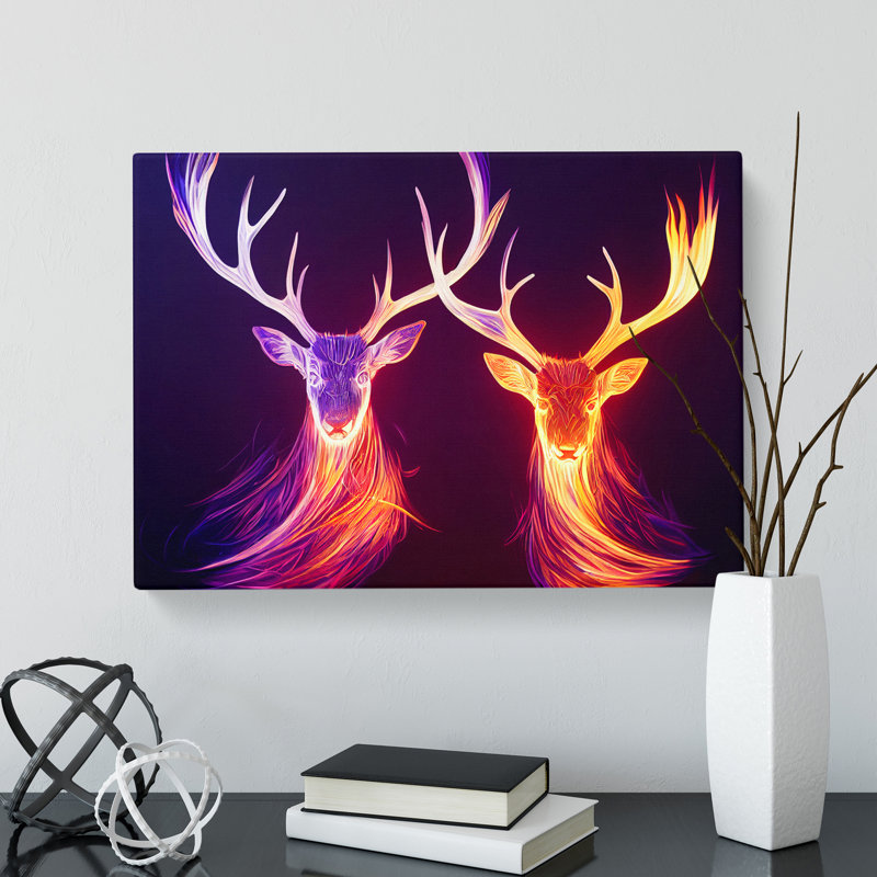 Magical Stags Abstract - Wrapped Canvas, 50cm H x 76cm W x 3cm D