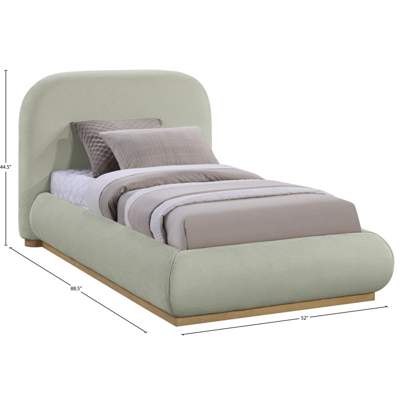 Humayrah Upholstered Panel Bed, Twin, Mint Chenille Fabric / Stained Natural