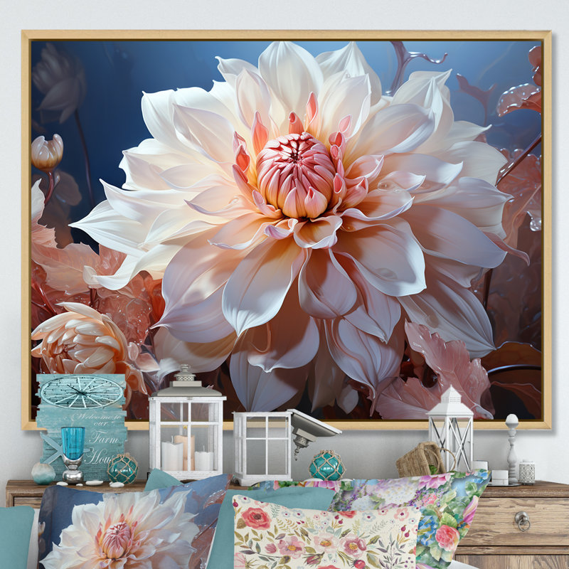 Rêves de dahlia rose en fleurs, Cadre naturel flottant, L 32 po x H 16 po x P 1 po