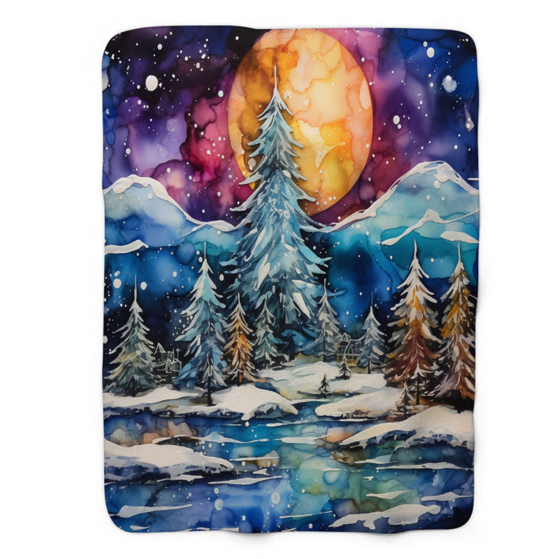 Couverture en sherpa 1 pièce Ink Winter Wonderland, Lit simple