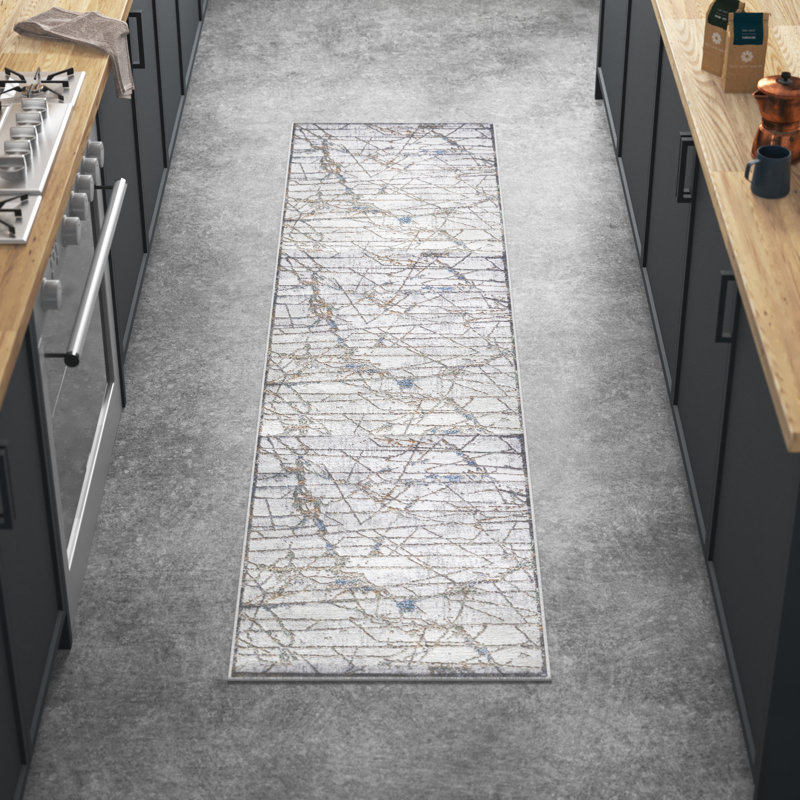 Tapis beige / gris Wayde, Tapis de couloir 2 pi 2 po x 9 pi