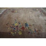 1920s Rectangle Knotted Chinese - Art Deco Wool Ivory Room Size Antique Rug