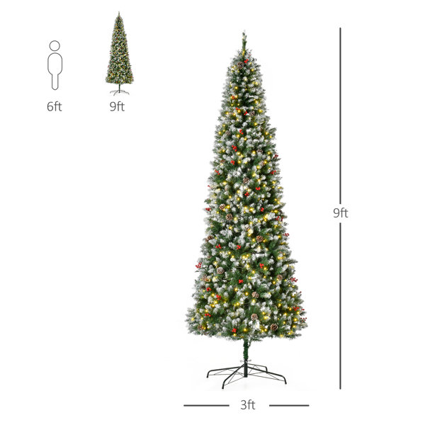 The Holiday Aisle® 9'' H Slender Green/White Flocked/Frosted Christmas Tree  with 300 LED Lights  Reviews Wayfair