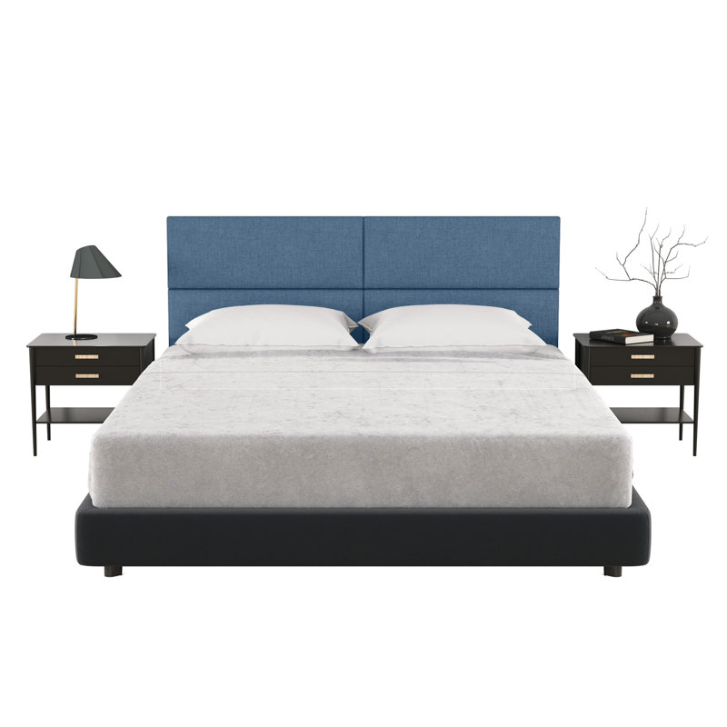 Panelist Modern Padded Headboard - Set of Wall Mounted Panels, Petrol Blue Microvelvet, Queen (11.25"H x 30"W, Set of 4)