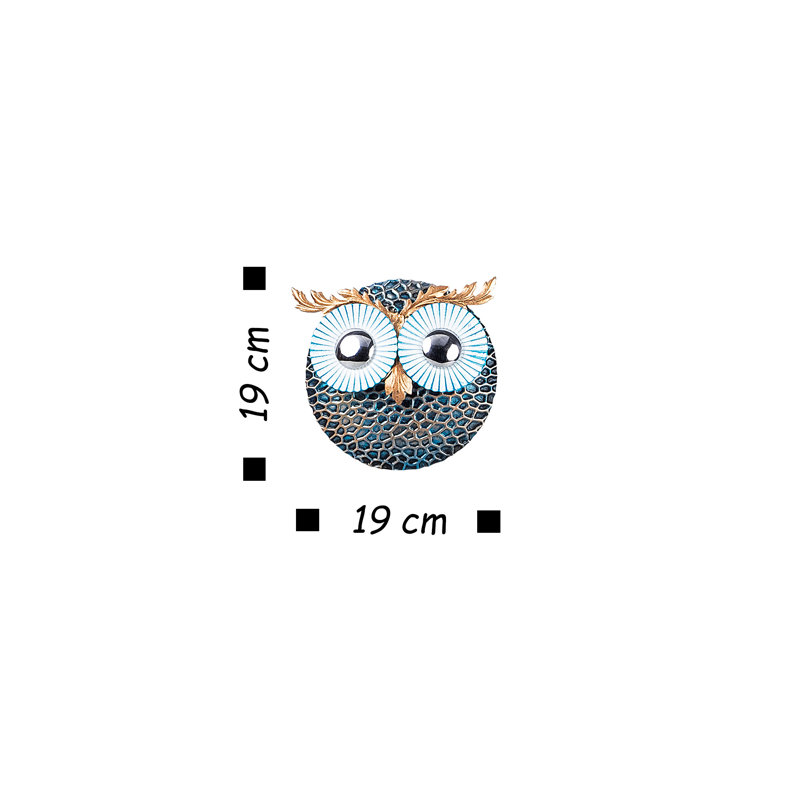 Décoration murale hibou, Bleu / argent / or